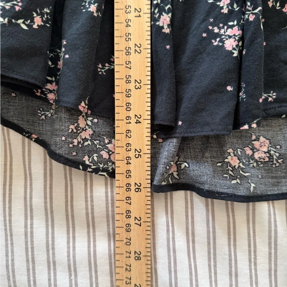 Free People Black Floral Button-Front Blouse with Neon Trim